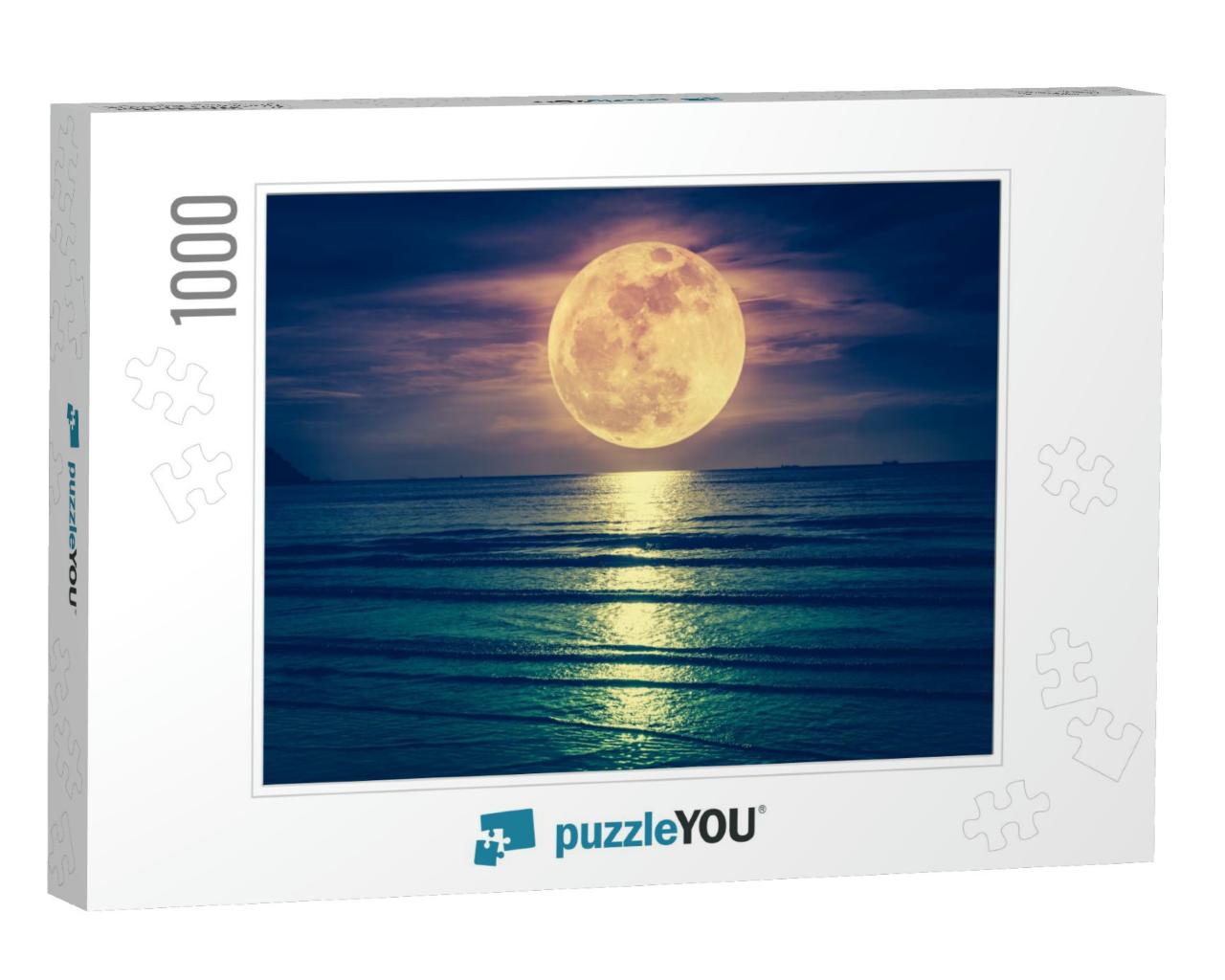 Super Moon. Colorful Sky with Cloud & Bright Full Moon Ov... Jigsaw Puzzle with 1000 pieces