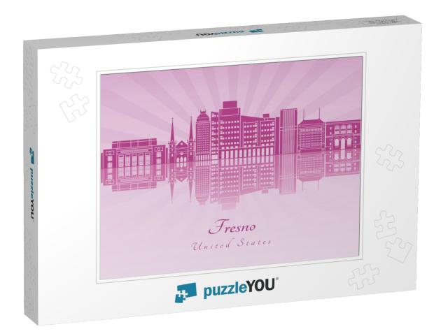 Fresno Skyline in Purple Radiant Orchid in Editable Vecto... Jigsaw Puzzle