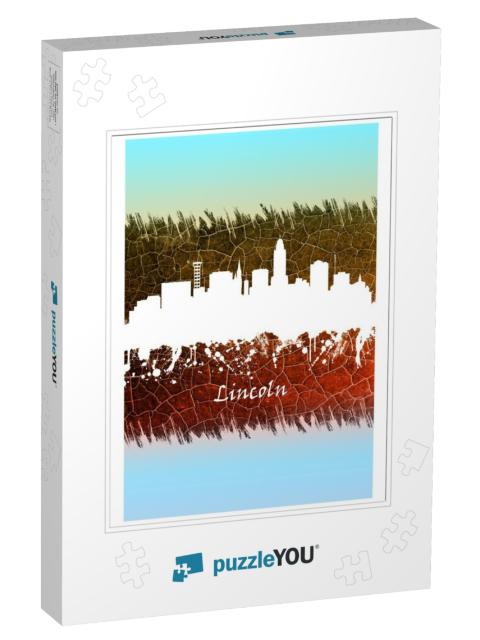 Lincoln City Skyline Blue & White... Jigsaw Puzzle