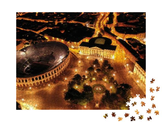 Aerial Drone Night Shot from Iconic Illuminated Arena The... Jigsaw Puzzle with 1000 pieces