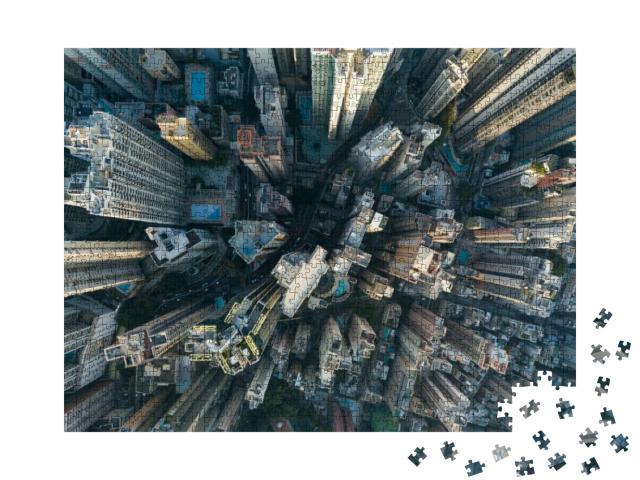 City Top View of Skyscrapers Building by Drone Hong Kong... Jigsaw Puzzle with 1000 pieces
