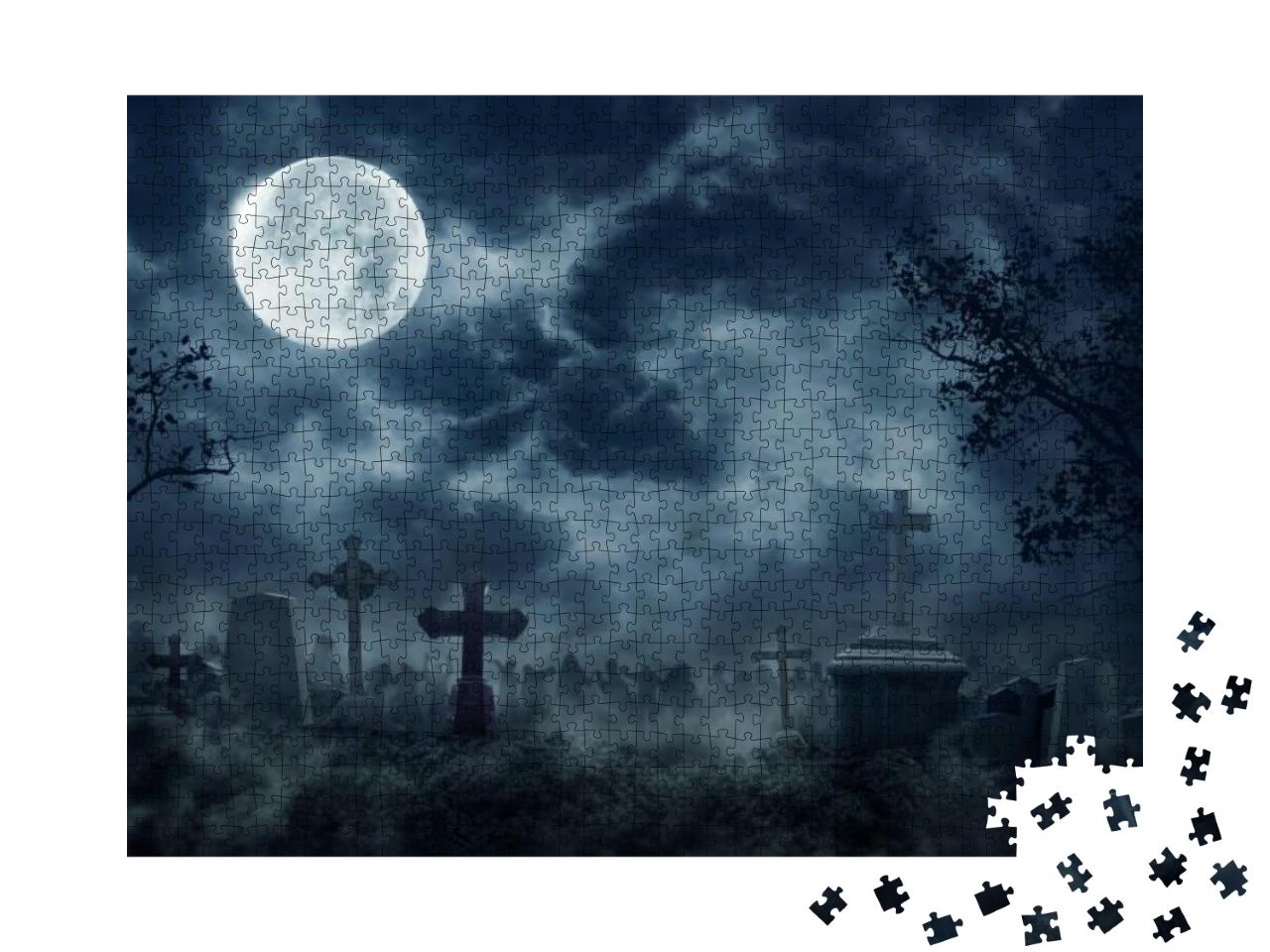 Zombie Rising Out of a Graveyard Cemetery in Spooky Dark... Jigsaw Puzzle with 1000 pieces