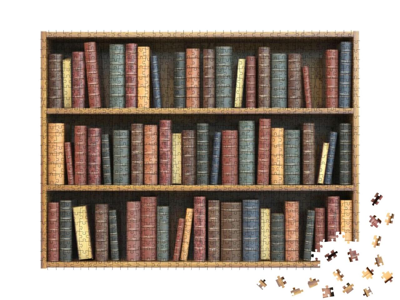 Vintage Books on Bookshelf Isolated on White Background... Jigsaw Puzzle with 1000 pieces