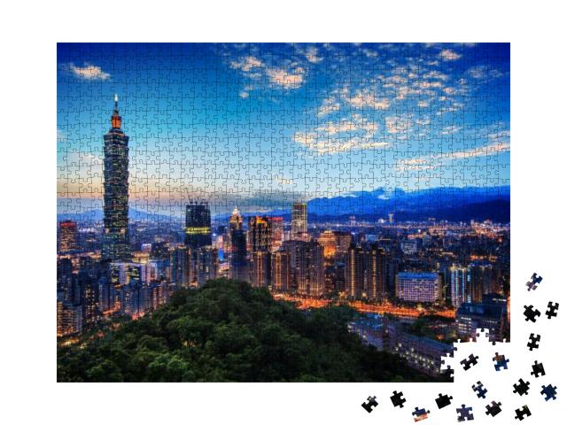 The Beautiful Sunset of Taipei, Taiwan City Skyline... Jigsaw Puzzle with 1000 pieces