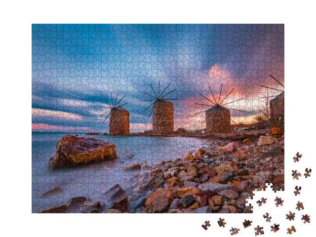 Windmills At Sunset in Chios Island... Jigsaw Puzzle with 1000 pieces