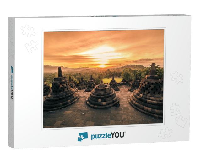 Dramatic Sunset Borobudur Temple At Sunset Yogyakarta, Ja... Jigsaw Puzzle