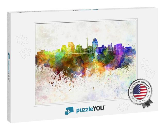 San Antonio Skyline in Watercolor Background... Jigsaw Puzzle