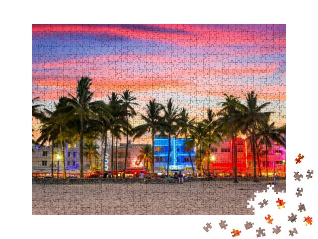 Miami Beach, Florida, USA on Ocean Drive At Sunset... Jigsaw Puzzle with 1000 pieces