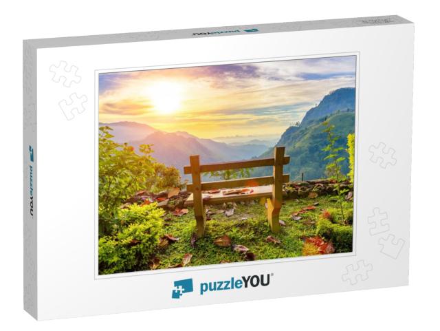 A Bench with a View of the Beautiful Mountain Valley At D... Jigsaw Puzzle