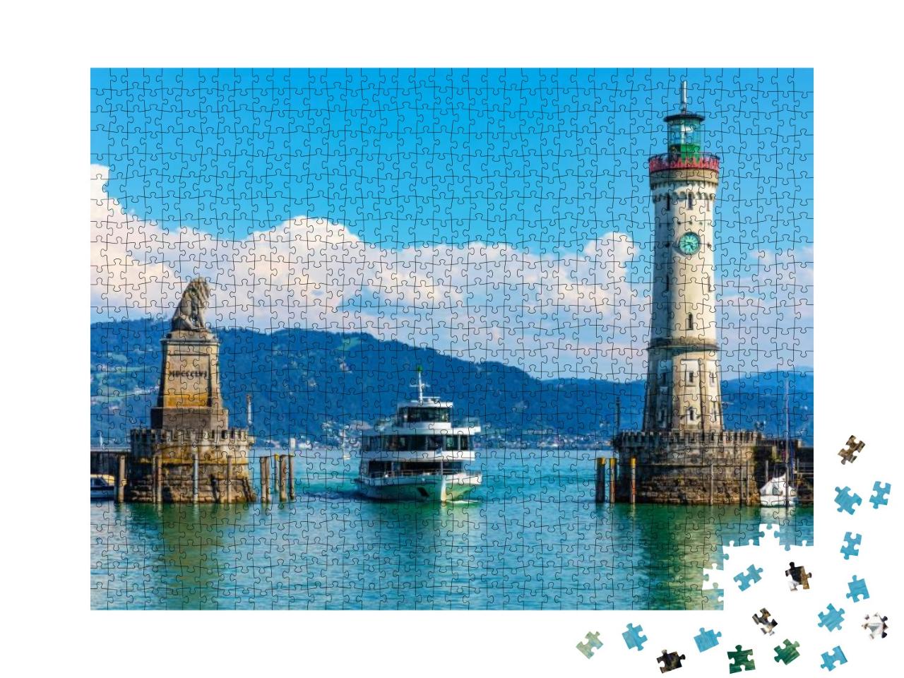 Scenic Summer View of the Lighthouse & Lion Statue in the... Jigsaw Puzzle with 1000 pieces