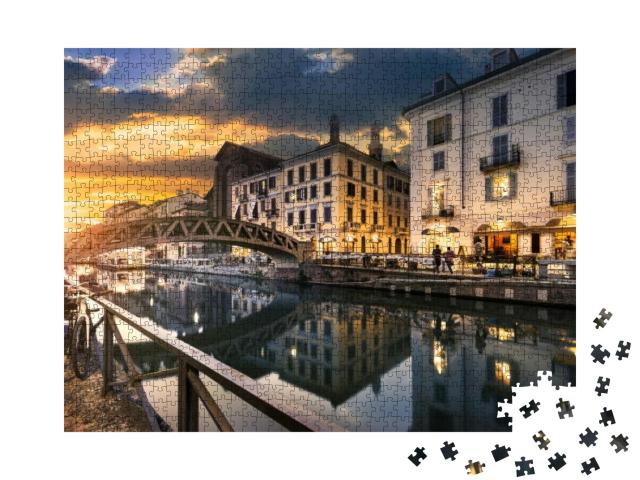 Bridge Across the Naviglio Grande Canal At the Evening in... Jigsaw Puzzle with 1000 pieces