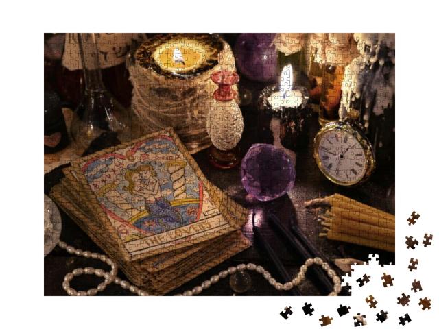The Tarot Cards with Crystal, Black Candles & Ma... Jigsaw Puzzle with 1000 pieces