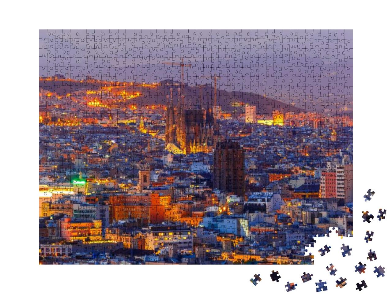 Aerial View Barcelona Illuminated from the Montjuic Hill... Jigsaw Puzzle with 1000 pieces