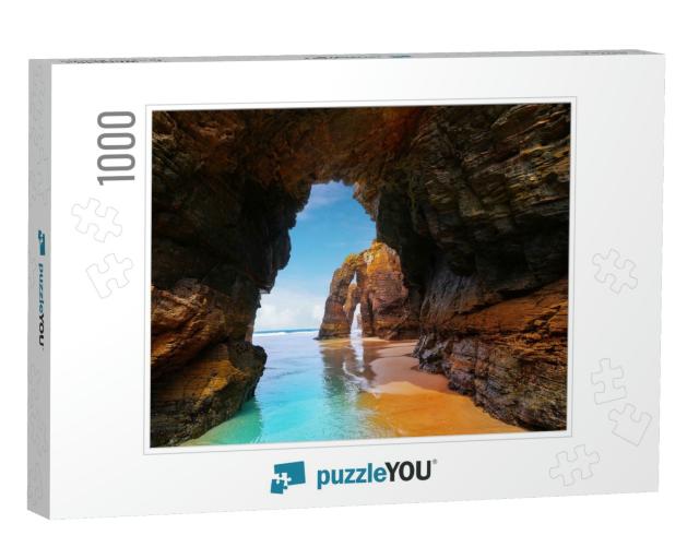 Playa Las Catedrales Catedrais Beach in Ribadeo Galicia o... Jigsaw Puzzle with 1000 pieces