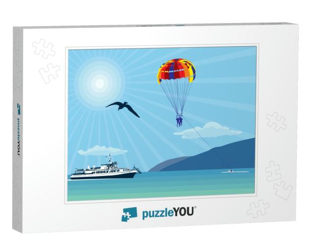 Parachute Over the Sea. Outdoor Activities Over the Sea &... Jigsaw Puzzle