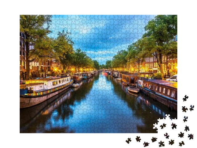 Canals of Amsterdam At Night. Amsterdam is the Capital &... Jigsaw Puzzle with 1000 pieces