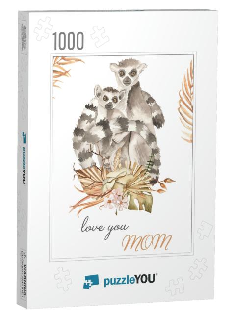 Bouquet of Dried Flowers Love You Mom. Watercolor... Jigsaw Puzzle with 1000 pieces