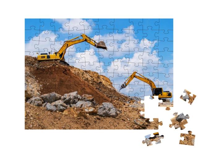 Excavator, Backhoe & Rock Crushing Machine of Mining Unde... Jigsaw Puzzle with 100 pieces