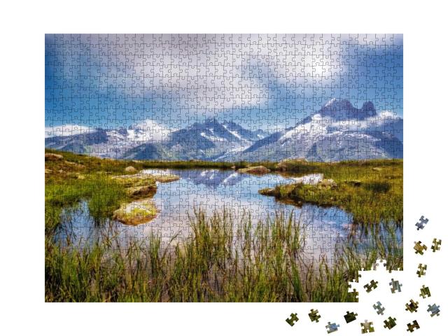 Views of the Mont Blanc Glacier with Lac Blanc. Popular T... Jigsaw Puzzle with 1000 pieces