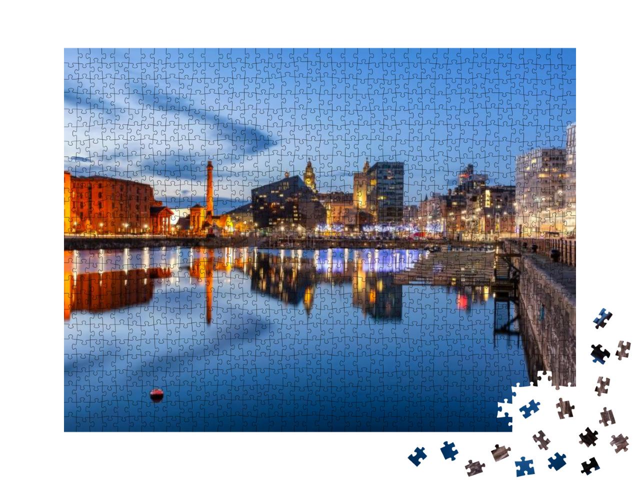 Night View of Liverpool, Skyline Towards Albert Dock... Jigsaw Puzzle with 1000 pieces