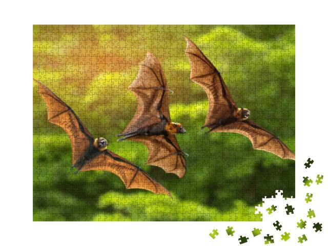 Bats Flying on Green Background... Jigsaw Puzzle with 1000 pieces