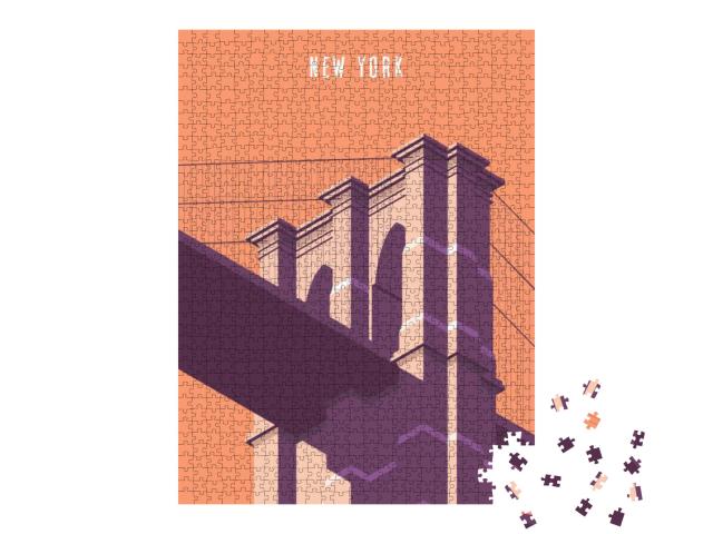 Vector Illustration. Poster. Brooklyn Bridge, Tourist Att... Jigsaw Puzzle with 1000 pieces