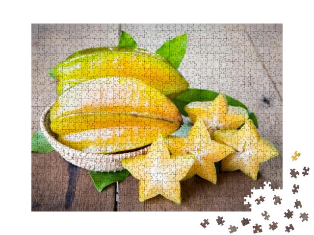 Star Fruit on Wood Background, Starfruit on Wood Backgrou... Jigsaw Puzzle with 1000 pieces