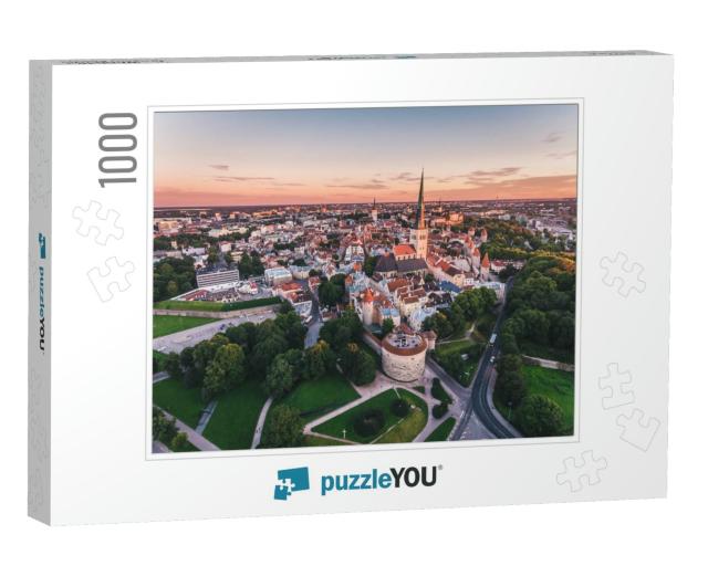 Amazing Aerial Drone Shot of Old Town of Tallinn, Estonia... Jigsaw Puzzle with 1000 pieces