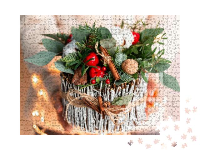 Christmas Decoration with Carnations, Chrysanthemums Sant... Jigsaw Puzzle with 1000 pieces