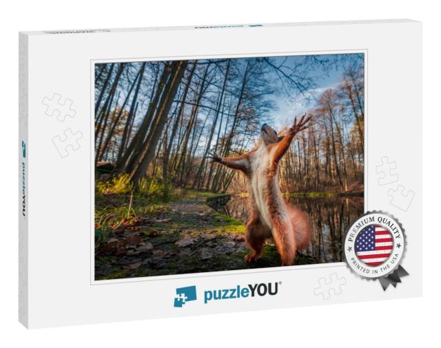 Funny Red Squirrel Standing in the Forest Like Master of... Jigsaw Puzzle