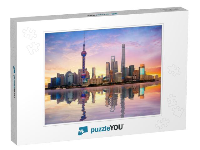 China Shanghai City Skyline At Dusk, Shanghai China... Jigsaw Puzzle