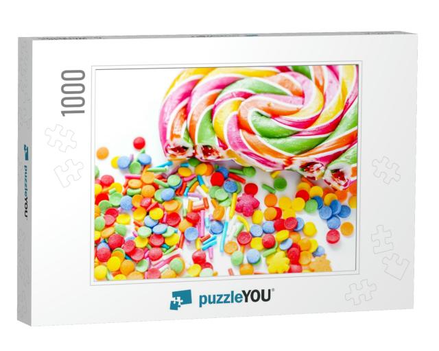 Delicious Sugar Lollipops on Abstract Candy Background Pa... Jigsaw Puzzle with 1000 pieces