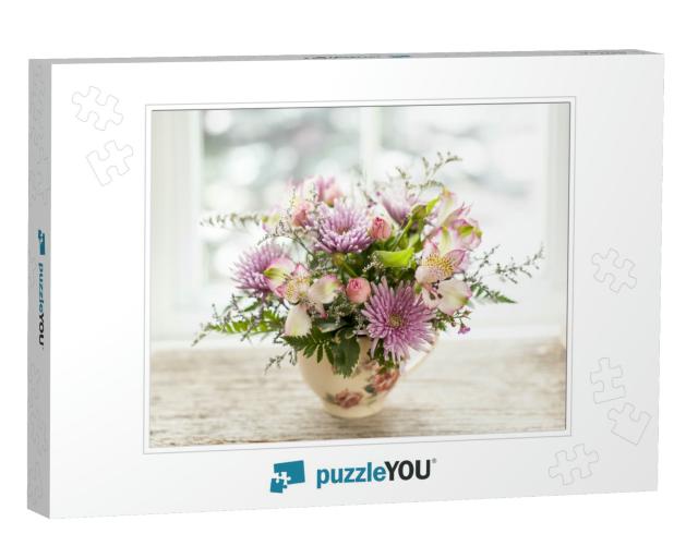 Bouquet of Colorful Flowers Arranged in Small Vase... Jigsaw Puzzle