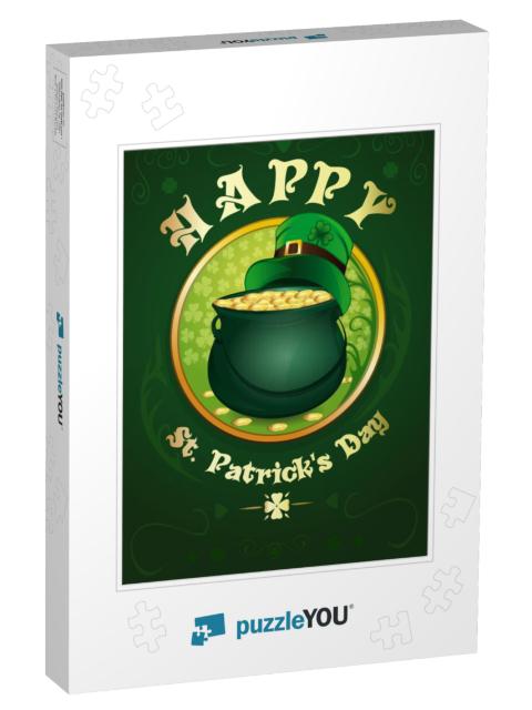 Happy St. Patrick's Day. Greeting Card. Green Pot... Jigsaw Puzzle