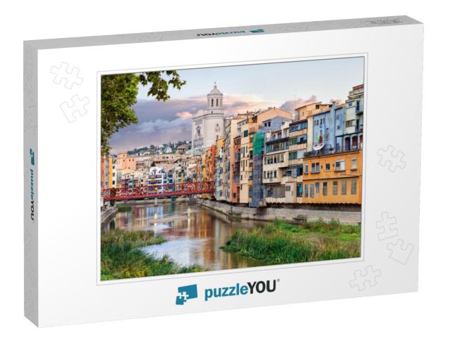 Historical Jewish Quarter in Girona with Eiffel Bridge At... Jigsaw Puzzle