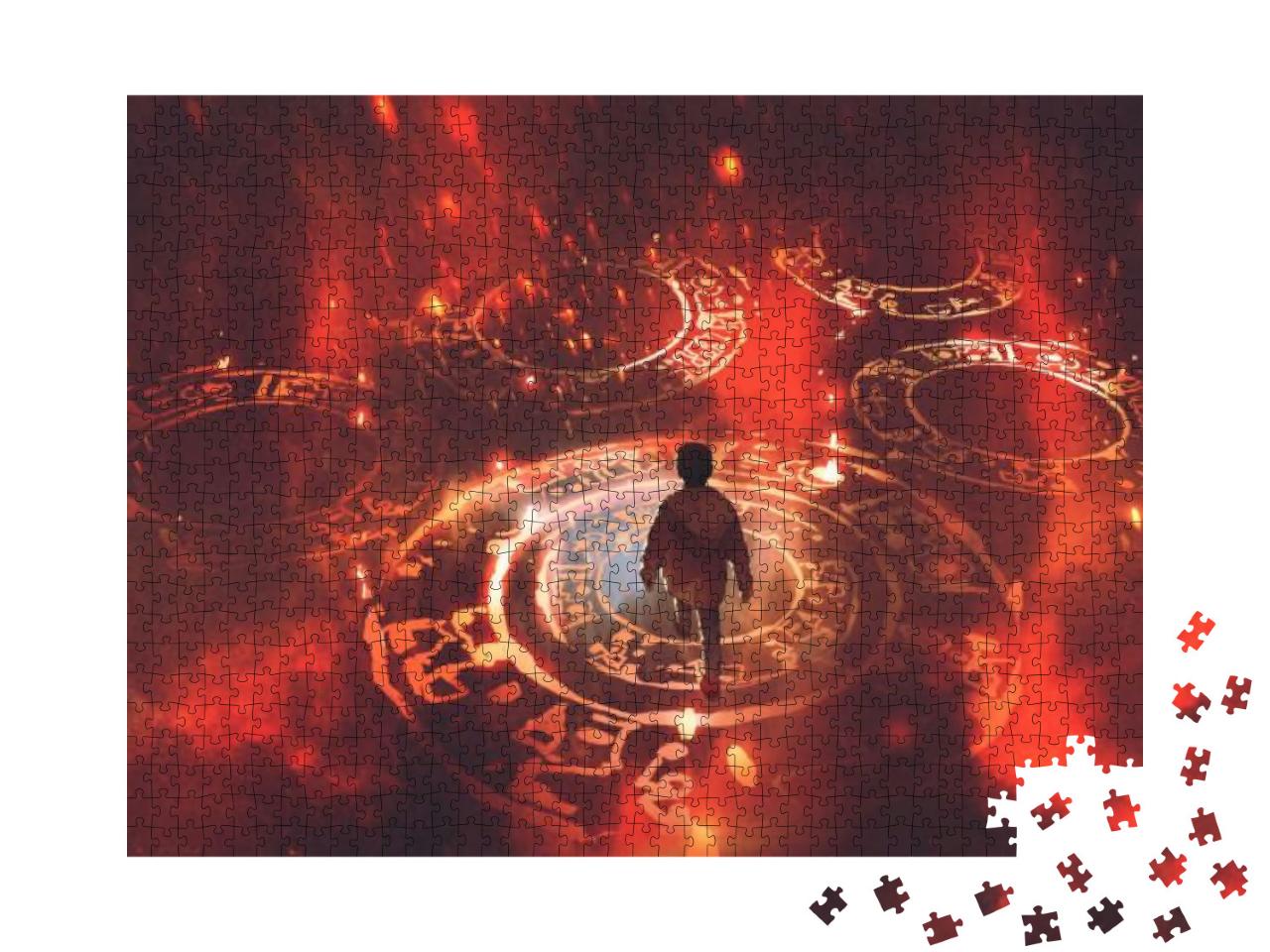 Boy Walking on Magic Circles or Sacred Symbols in the Air... Jigsaw Puzzle with 1000 pieces