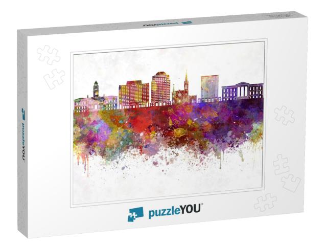 Colorado Springs Skyline in Watercolor Background... Jigsaw Puzzle