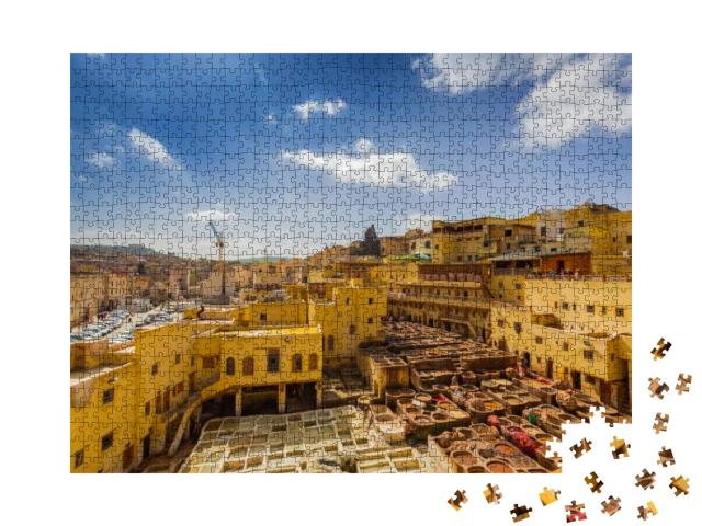 Traditional Processing Leather Tannery in Fes, Morocco... Jigsaw Puzzle with 1000 pieces