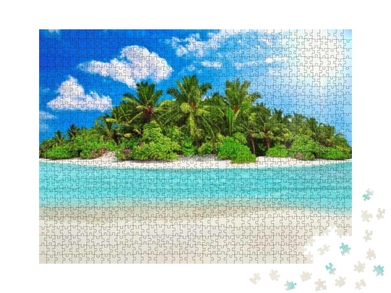 Whole Tropical Island Within Atoll in Indian Ocean. Uninh... Jigsaw Puzzle with 1000 pieces