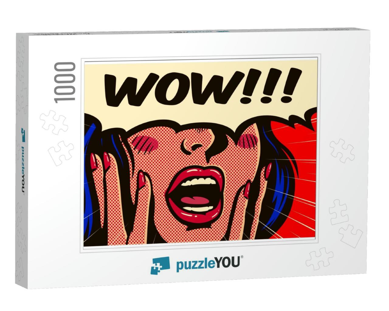 Retro Pop Art Style Surprised & Excited Comics Woman with... Jigsaw Puzzle with 1000 pieces