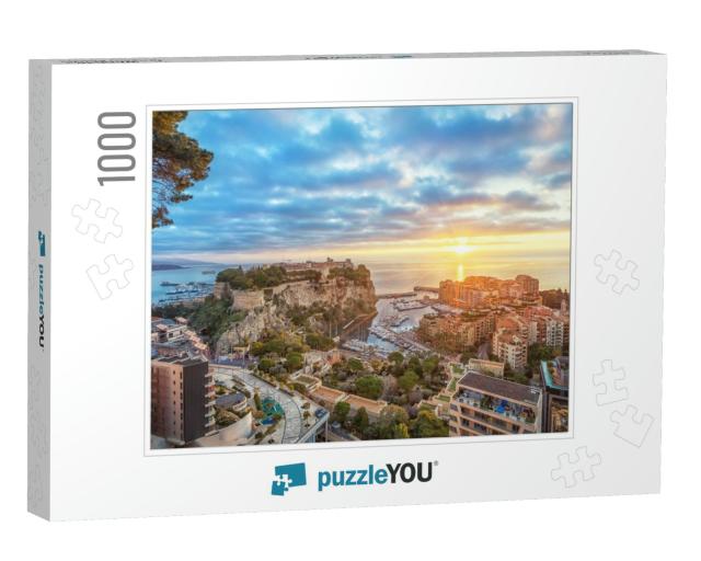 Sunrise in Monaco View of Port Fontvieille & Rock of Mona... Jigsaw Puzzle with 1000 pieces