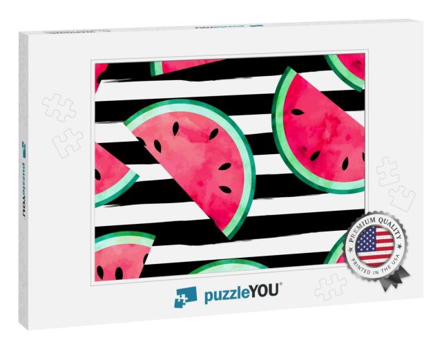 Fruity Seamless Vector Pattern with Watercolor Paint Text... Jigsaw Puzzle