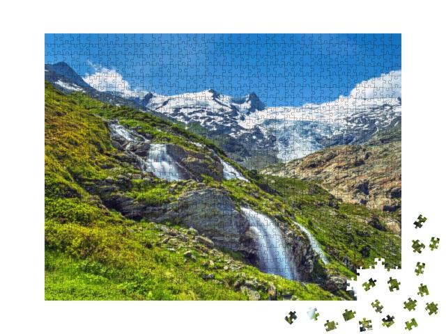 Grossvenediger Peak, Waterfall & Glacier in Hohe Tauern N... Jigsaw Puzzle with 1000 pieces