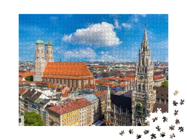 Aerial View on Marienplatz Town Hall & Frauenkirche in Mu... Jigsaw Puzzle with 1000 pieces