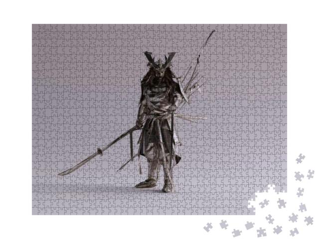 Silver Samurai Made Out of Polygon Triangles with a Latti... Jigsaw Puzzle with 1000 pieces