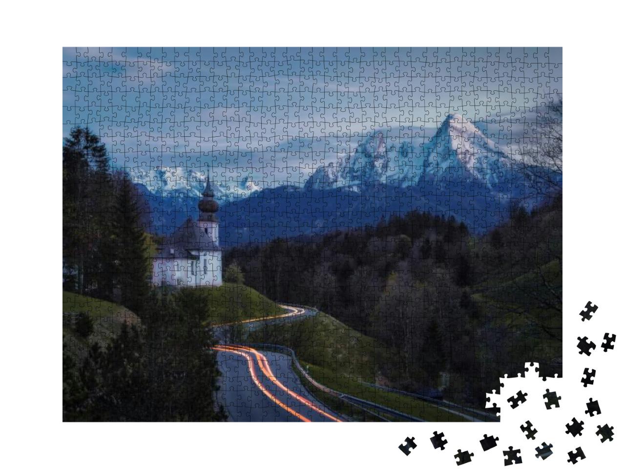Maria Gern Chapel Above Berchtesgaden with Watzmann in th... Jigsaw Puzzle with 1000 pieces