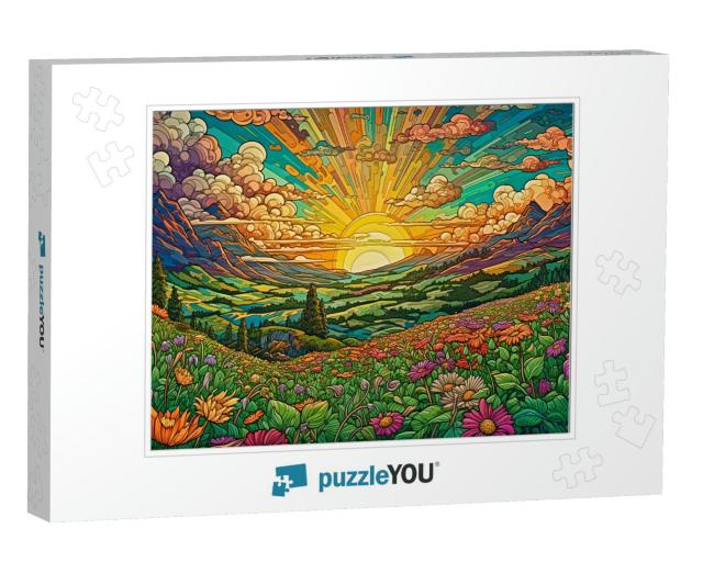 Sun Sets in the Valley of Flowers Jigsaw Puzzle