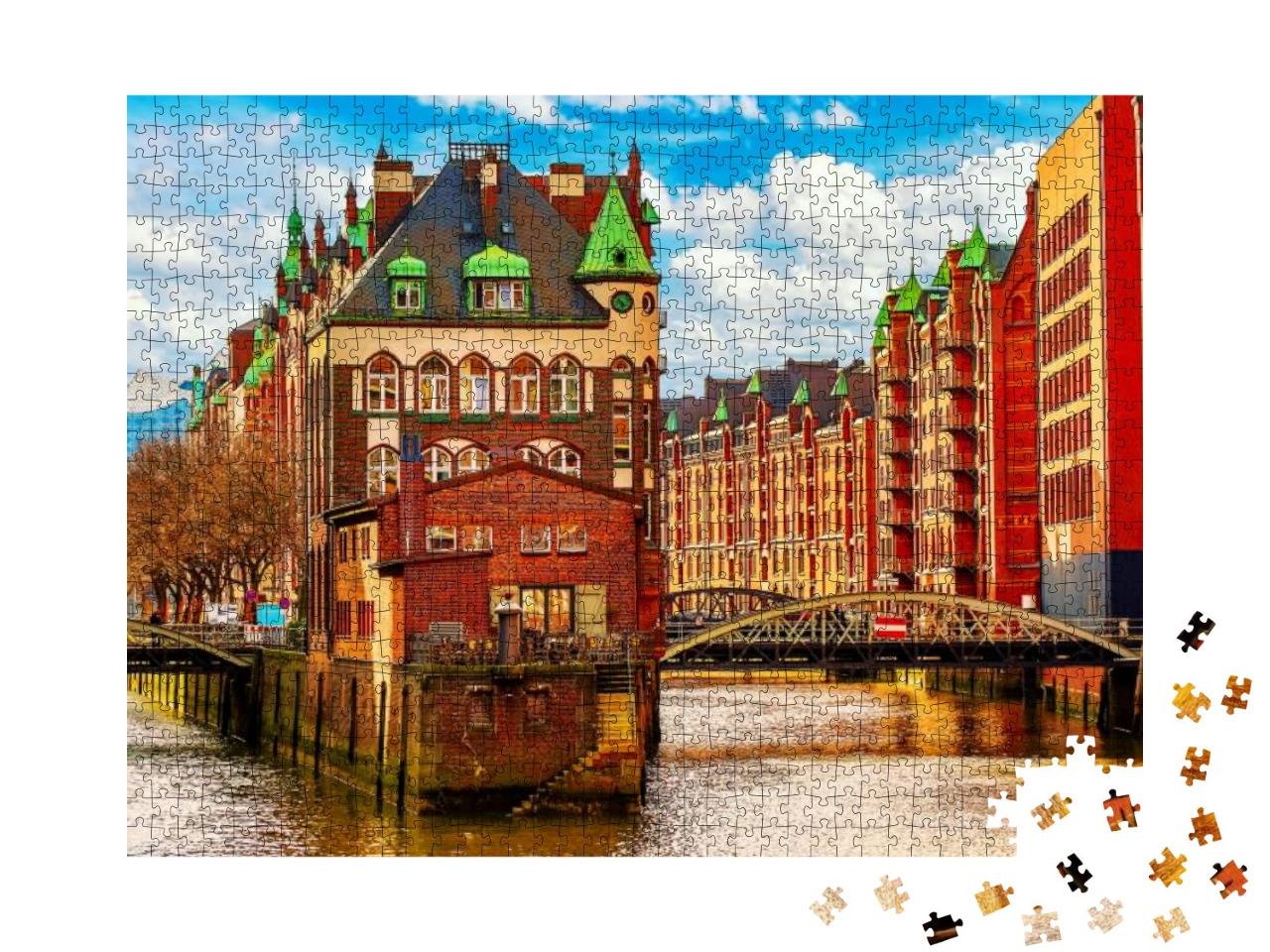 The Warehouse District Speicherstadt During Spring in Ham... Jigsaw Puzzle with 1000 pieces