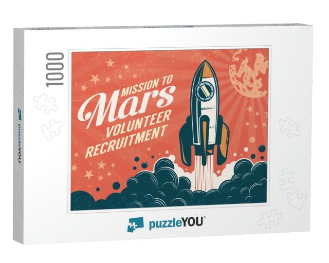 Mission to Mars - Poster in Retro Vintage Style with Rock... Jigsaw Puzzle with 1000 pieces