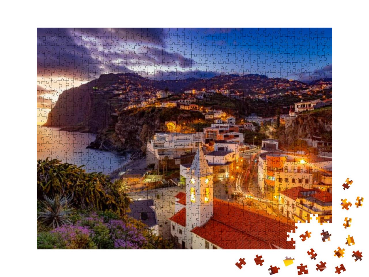 Cityscape of Camara De Lobos At Dusk Illuminated Architec... Jigsaw Puzzle with 1000 pieces